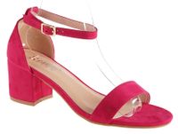 Sandały zamszowe na słupku 6 cm. zakryta pięta fuksja Rozmiar obuwia - 36, Długość wkładki [cm]: - 23,50 cm.