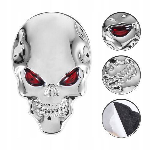 Naklejka Samochód Motor Emblemat Skull Czacha Srebrna Czerwone Oczy Chrom na Arena.pl