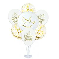 Zestaw balonów na stojaku Chrzest Święty złoty gołąbek dekoracja