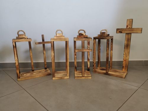 Lampion drewniany z podstawą i dużym Krzyżem 40cm Baza pod stroik Dekor nr7 na Arena.pl