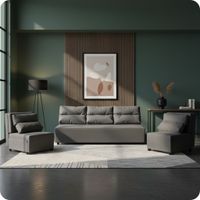 Zestaw KIMO funkcja spania sofa fotele Family Meble c. szary Hunter welur