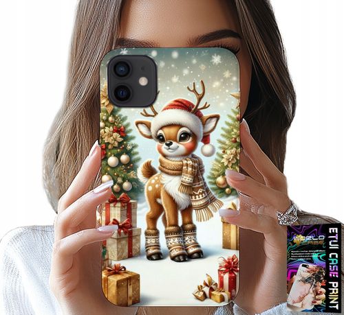 ETUI DO IPHONE 12 MINI - RENIFER, WZORY BOŻONARODZENIOWE + SZKŁO na Arena.pl