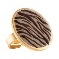 Pierścionek duży beżowy plasterek w czekoladową zeberką (R25/LAT/153AU)