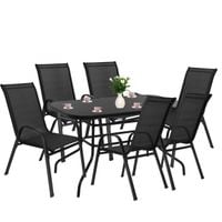 Meble ogrodowe metalowe, zestaw stół szklany 120 cm i 6 krzeseł na taras balkon czarne