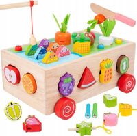 Gra Montessori Sorter Warzywa Marchewki Robaczki Ciągacz Klocki Drewniane
