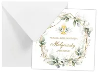 ZAPROSZENIA NA KOMUNIĘ na przyjęcie EUKALIPTUS + imię dziecka + koperta