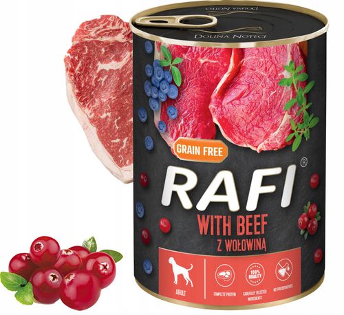 karma mokra dla psów rafi z wołowiną, borówką i żurawiną 400g - 1 szt. na Arena.pl
