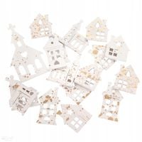 DREWNIANE DOMKI 17 SZT BIAŁE ZŁOCONE DPDN-182 DP CRAFT