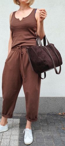 Torebka shopper zamszowa Vera Pelle skóra czekoladowa na Arena.pl