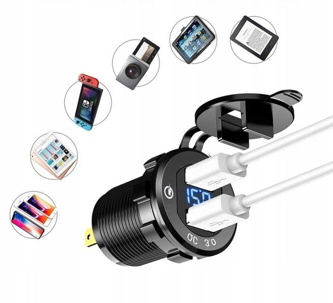 ŁADOWARKA SAMOCHÓD 2x USB QC3.0 WOLTOMIERZ 3A ALU zdjęcie 7
