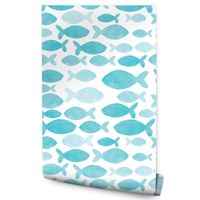 Tapeta Dziecięca Niebieskie RYBY Malowane Akwarelą