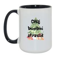 KUBEK "CHUJ BOMBKI STRZELIŁ" Wzór - Duży Biało-Czarny 450 ml