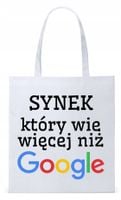 Dla Syna Syneczka Prezent Torba Eco Biała Shopper Z Nadrukiem Ze Zdjęciem