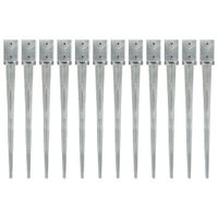 Kołki gruntowe, 12 szt., srebrne, 9x9x90 cm, stal galwanizowana