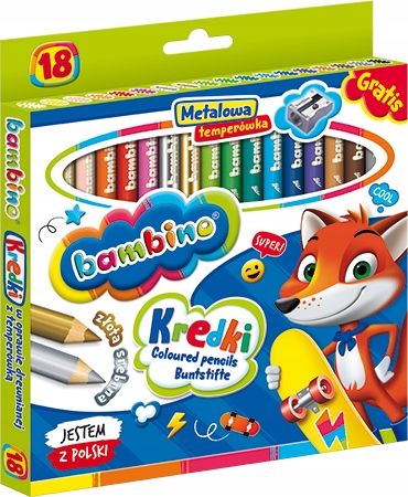 Kredki ołówkowe grube Bambino 18 kolorów 15cm na Arena.pl