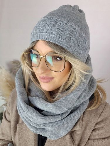 zimowy KOMPLET damski CZAPKA + KOMIN + RĘKAWICZKI dotykowe CIEPŁY na Arena.pl