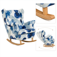 Fotel uszak skandynawski bujany płozach niebieski wzór Design Family Meble