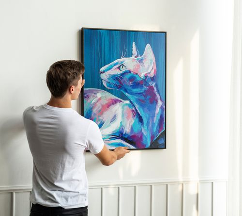 Plakat portret kot obraz 21x30 cm w czarnej ramie na Arena.pl