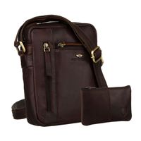 brązowa, klasyczna, skórzana listonoszka męska z kieszonkami