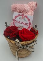 miś z ręcznika frotte + kwiaty w koszyczku dla Wspaniałej Mamy