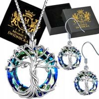 Komplet Biżuterii Srebrny Srebro 925 Kółka Kolczyki Naszyjnik Zestaw Grawer