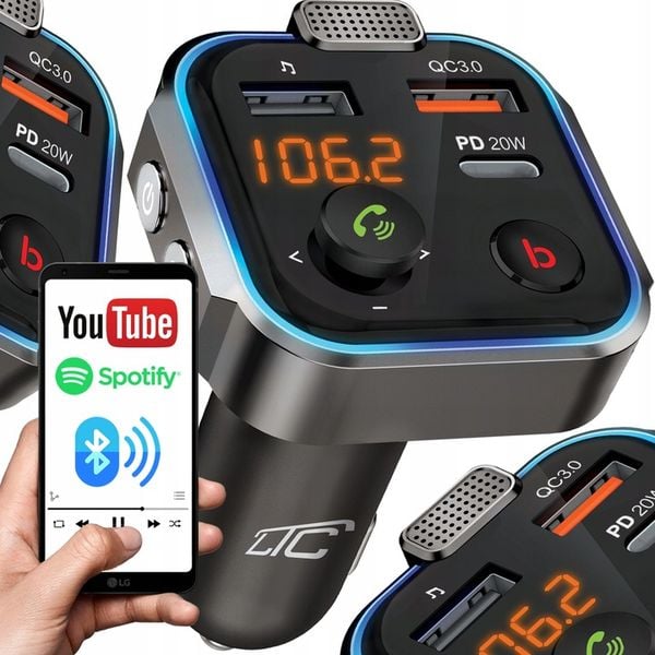 TRANSMITER FM BLUETOOTH SZYBKA ŁADOWARKA QC USB PD zdjęcie 1