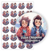 NAKLEJKI etykiety etykietki nalepki DZIEŃ CHŁOPAKA prezent 24szt. 5cm