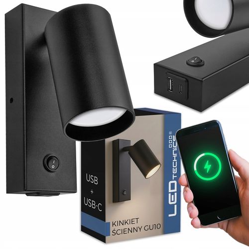 Kinkiet Ścienny Lampka LED z włącznikiem NOCNA NAD ŁÓŻKO + USB USB-C na Arena.pl