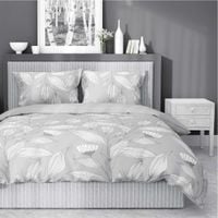 Pościel bawełniana 160x200cm SZARA W BIAŁE KWIATY