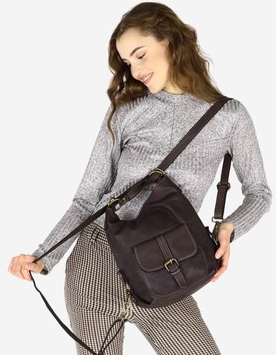 Torba skórzana dla wymagających z opcją plecak old school leather bag - MARCO MAZZINI ciemny brąz caffe na Arena.pl