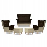 Zestaw wypoczynkowy ARI DUO sofa fotele pufy Family Meble beżowo - brązowy