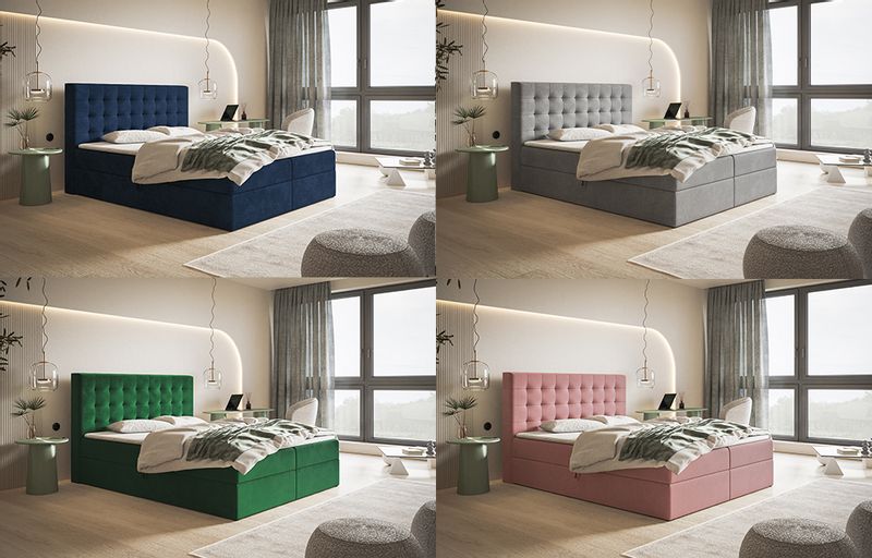 Kontynentalne łóżko tapicerowane Box II 180x200 pikowane wezgłowie zdjęcie 4