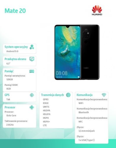 Huawei Smartfon Mate 20 DUAL SIM Czarny na Arena.pl