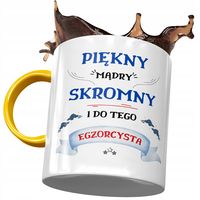 Kubek Żółty Dla Egzorcysty Piękny Mądry Skromny Z Nadrukiem Ze Zdjęciem