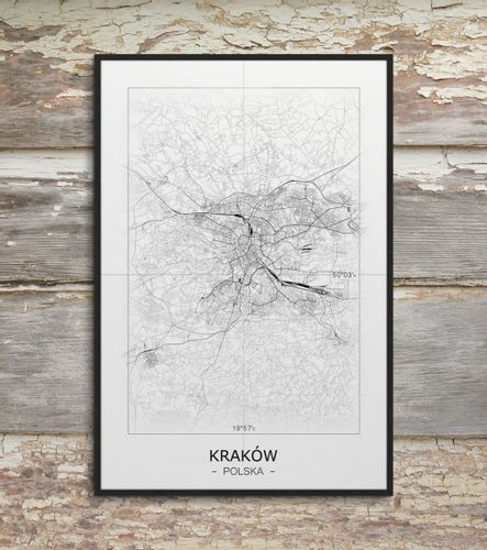 Kraków - Czarno-biała mapa 40x50 cm na Arena.pl