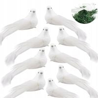 12X PTASZKI BROKATOWE NA CHOINKĘ STROIK PTAKI ZESTAW OZDOBY CHOINKOWE BIAŁE