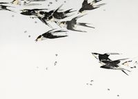 Plakat 18x13cm Flying Magpies, Seitei Japoński Vintage