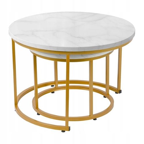 STOLIKI KAWOWE ZESTAW 2w1 ROZKŁADANE DO SALONU GLAMOUR MARMUR BIAŁY na Arena.pl