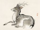 Plakat 20x15cm Elk, Kōno Bairei Japoński Vintage do Salonu