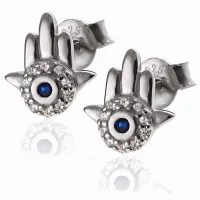 RODOWANE SREBRNE KOLCZYKI WKRĘTKI DŁOŃ RĘKA FATIMY BIAŁE SZAFIROWE CYRKONIE