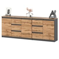 Komoda Młodzieżowa Nowoczesna 6 Szuflad 200cm Duża Szafka Szara Dąb Wotan