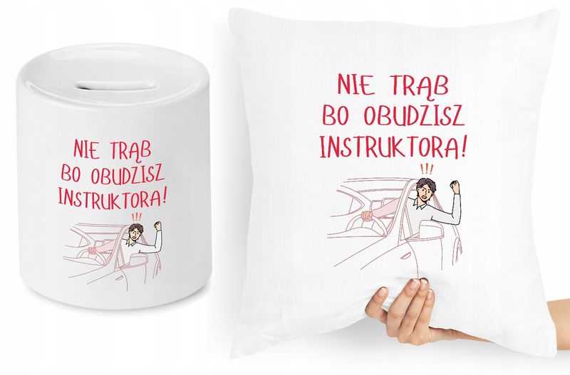 Dla Instruktora Zestaw Poduszka + Skarbonka Z Nadrukiem Ze Zdjęciem zdjęcie 1
