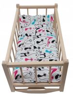 KOŁYSKA dla lalek drewniana + pościel 3 ELEMENTY