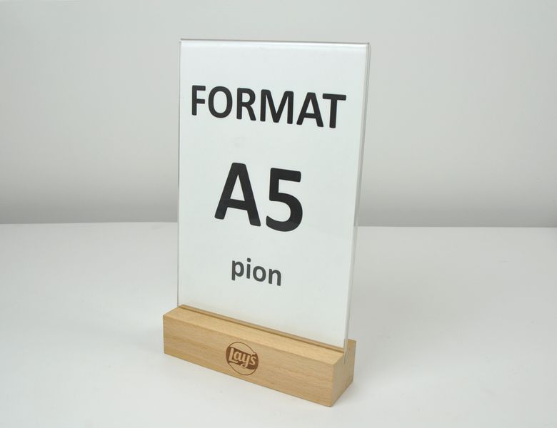 stojak na menu ulotkę plexi + drewniana podstawka z grawerem A5 10 szt zdjęcie 7