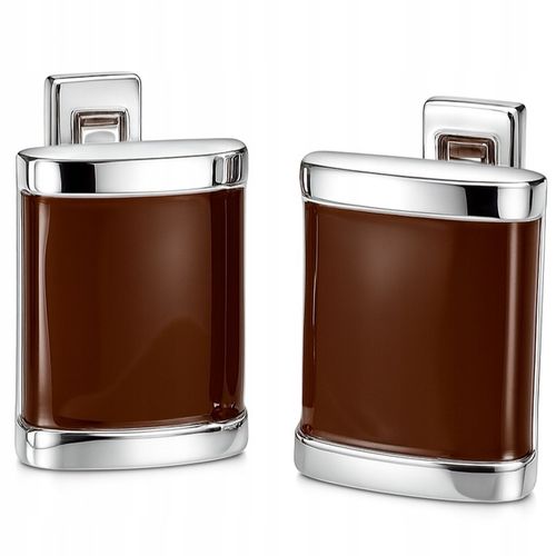 Srebrne spinki do mankietów koszuli brązowe stal szlachetna 316L na Arena.pl