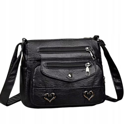 Torebka Damska MAŁA CZARNA na Ramię W serca Pojemna Kuferek Dużo Kieszonek na Arena.pl