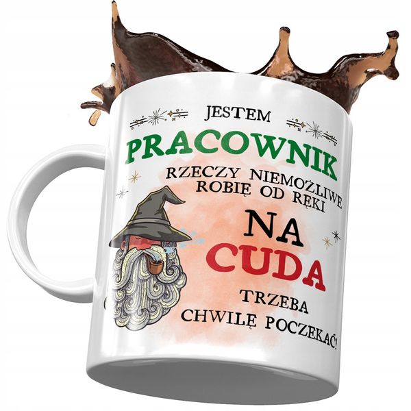 Kubek Dla Pracownika Na Cuda Trzeba Poczekać Z Nadrukiem Ze Zdjęciem zdjęcie 1