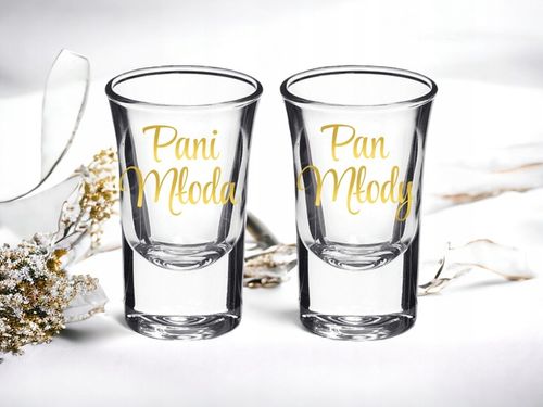 Kieliszki oszukane GRUBE DNO do wódki wesele ślub Pani Młoda Pan Młody na Arena.pl