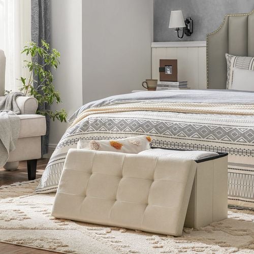 Pufa beżowa organizer składana 76x38x38 cm z dużym pojemnikiem na Arena.pl