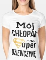 t-shirt bluzka BIAŁA ,,Mój chłopak ma Super ...''M